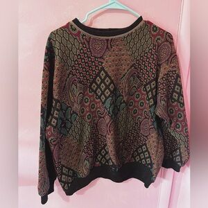 Vintage Kathleen Usherwood  Retro Knit Metallic Patchwork  Sweater